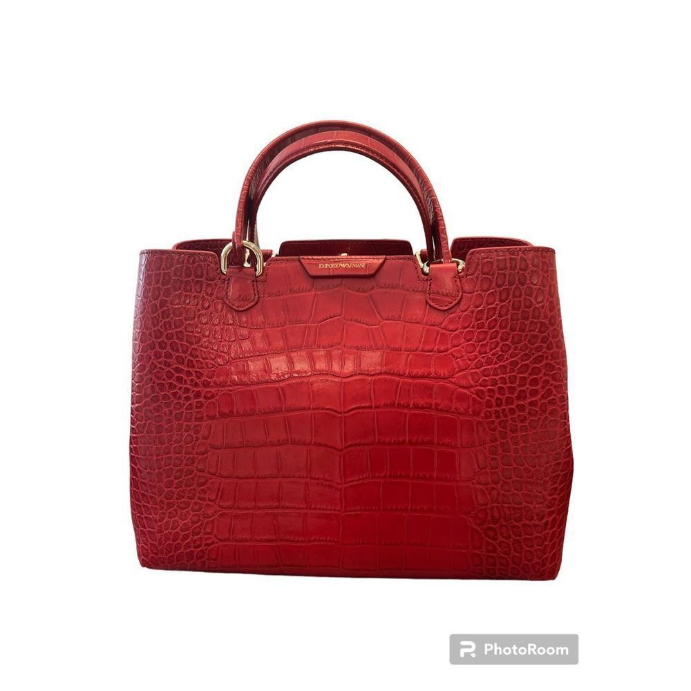 Emporio Armani Beverly Genuine Leather Crocodile-Effect Double Top Handle Satche